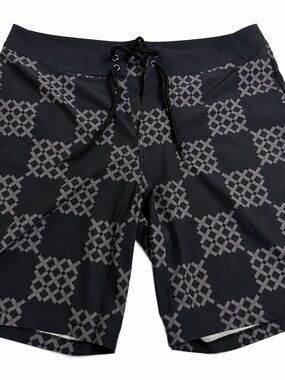 Hoonigan Board Shorts Men’s Size 30 Gray Black Geometric Stretch Swim Surf